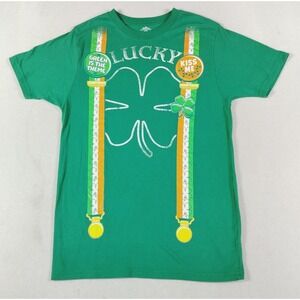 Way To Celebrate! Shirt Mens Small Green Lucky Shamrock Suspenders Tee St Pattys
